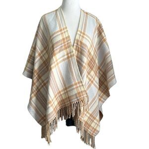 J. Crew Reversible Blanket Poncho Wrap Wool Blend with Fringe Size XS/S